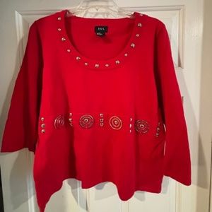 R*Q*T red studded top- XL- metal embellished- CUTE!